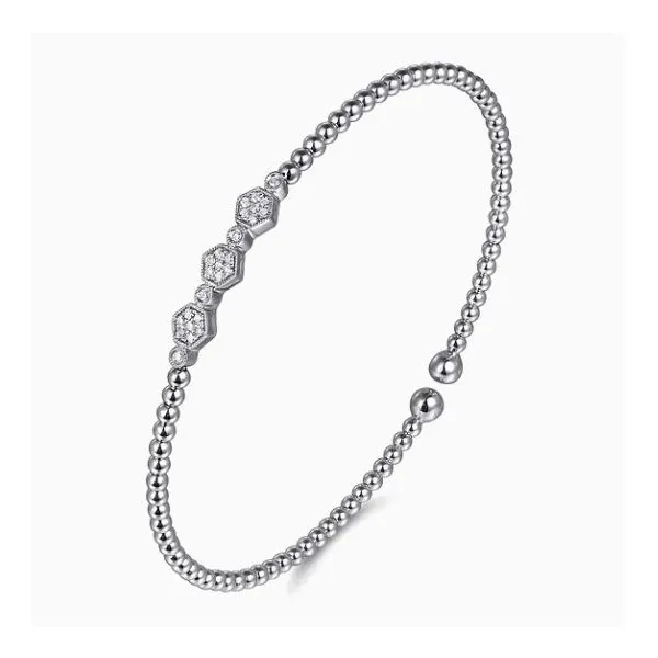 14K White Gold Diamond Beaded Bujukan Cuff Bracelet Image 2 Moore Jewelers Laredo, TX