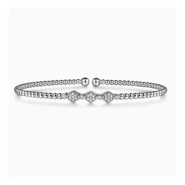 14K White Gold Diamond Beaded Bujukan Cuff Bracelet Moore Jewelers Laredo, TX