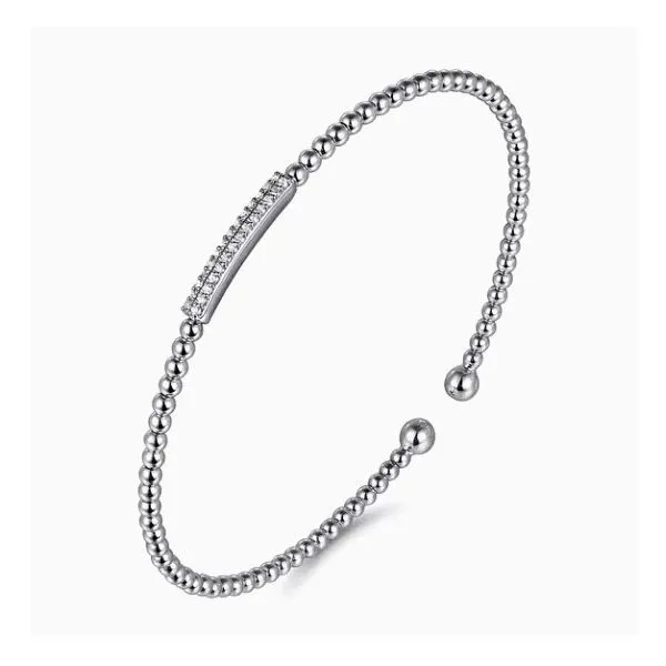 14K White Gold Diamond Bar Beaded Bujukan Cuff Bracelet Image 2 Moore Jewelers Laredo, TX