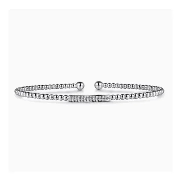 14K White Gold Diamond Bar Beaded Bujukan Cuff Bracelet Moore Jewelers Laredo, TX