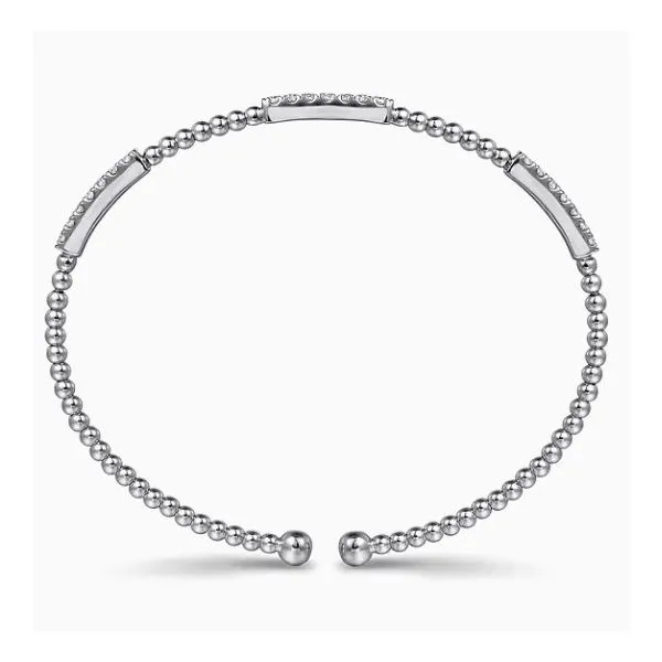 14K White Gold Station Bar Beaded Bujukan Cuff Bracelet Image 3 Moore Jewelers Laredo, TX