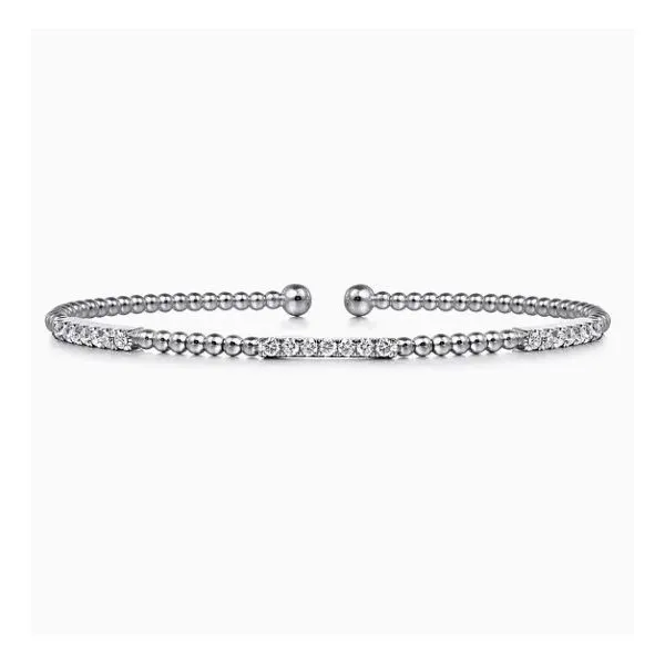 14K White Gold Station Bar Beaded Bujukan Cuff Bracelet Moore Jewelers Laredo, TX