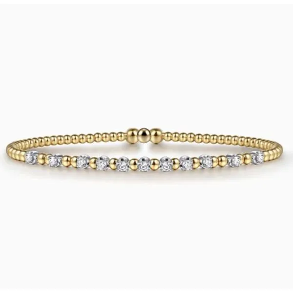 Two Tone 14K Yellow & White Gold Station Beaded Bujukan Bangle Bracelet Moore Jewelers Laredo, TX