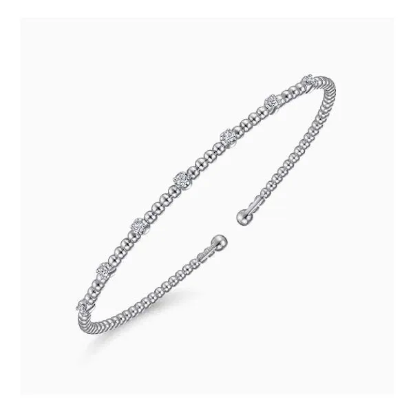 14K White Gold Diamond Beaded Bujukan Cuff Bracelet Image 3 Moore Jewelers Laredo, TX