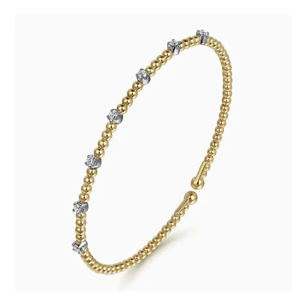 Two Tone 14K Yellow & White Gold Diamond Beaded Bujukan Cuff Bracelet Image 2 Moore Jewelers Laredo, TX