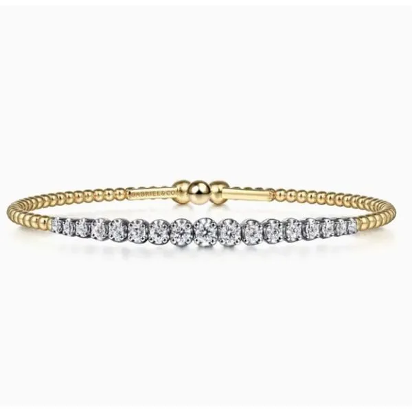Two Tone 14K Yellow & White Gold Beaded Bujukan Bangle Bracelet Moore Jewelers Laredo, TX