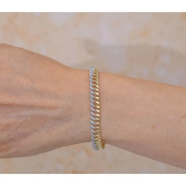 14K Yellow Gold Half Diamond & Curb Link Bracelet Image 2 Moore Jewelers Laredo, TX