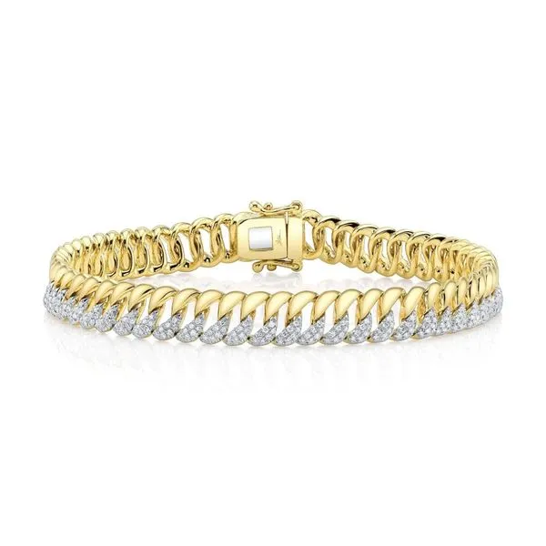 14K Yellow Gold Half Diamond & Curb Link Bracelet Moore Jewelers Laredo, TX