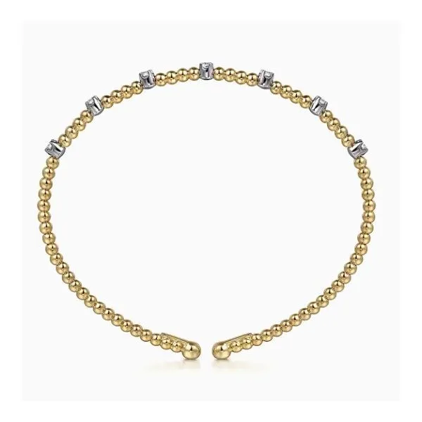 Two Tone 14K Yellow & White Gold Diamond Beaded Bujukan Cuff Bracelet Image 3 Moore Jewelers Laredo, TX
