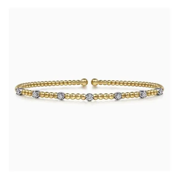 Two Tone 14K Yellow & White Gold Diamond Beaded Bujukan Cuff Bracelet Moore Jewelers Laredo, TX