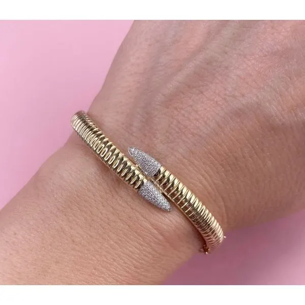 14K Yellow Gold Cross Over Diamond Bangle Bracelet Image 2 Moore Jewelers Laredo, TX