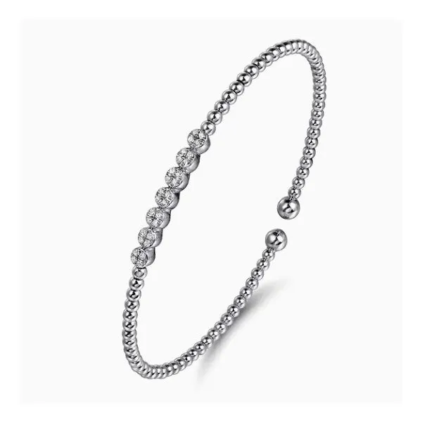14K White Gold Diamond Beaded Bujukan Cuff Bracelet Image 2 Moore Jewelers Laredo, TX