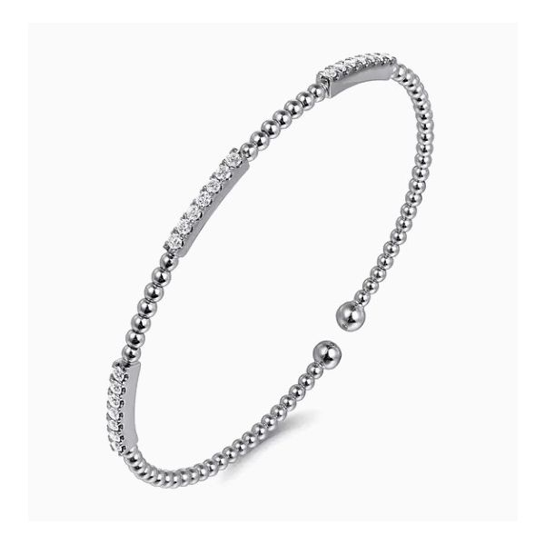 14K White Gold Station Bar Beaded Bujukan Cuff Bracelet Image 2 Moore Jewelers Laredo, TX