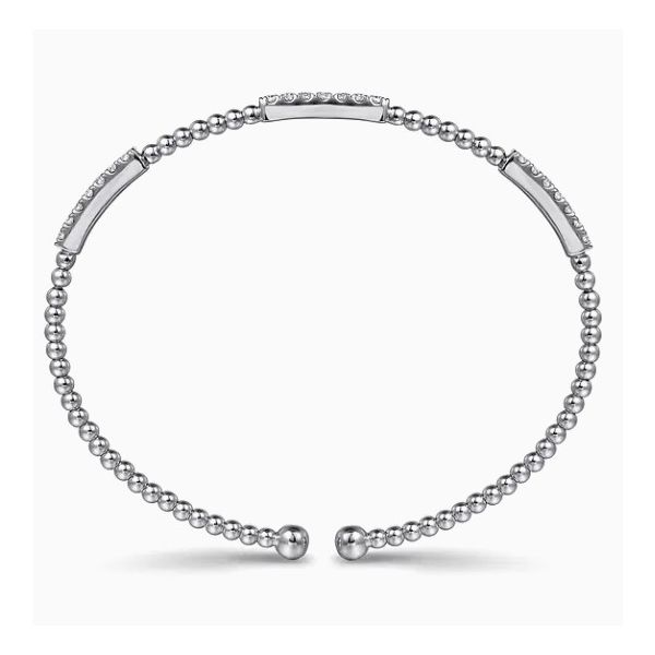 14K White Gold Station Bar Beaded Bujukan Cuff Bracelet Image 3 Moore Jewelers Laredo, TX