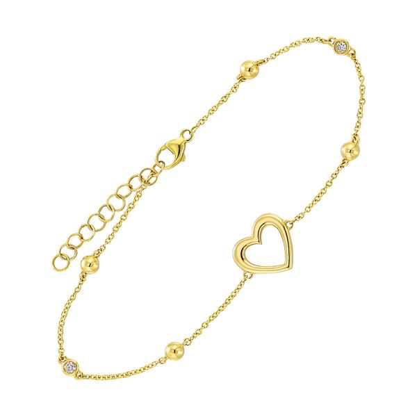14K Yellow Gold Diamond Station Heart Bracelet Moore Jewelers Laredo, TX