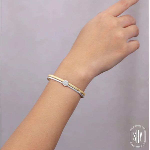 14K Yellow and White Gold Pavé Diamond Cuff Bangle Image 2 Moore Jewelers Laredo, TX