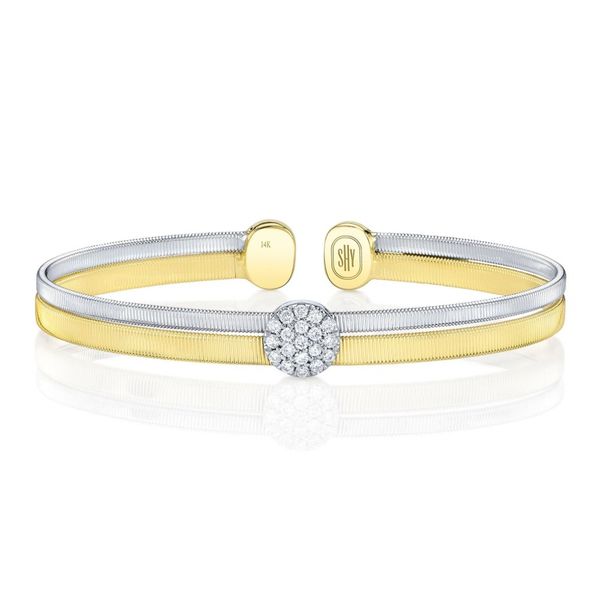 14K Yellow and White Gold Pavé Diamond Cuff Bangle Moore Jewelers Laredo, TX