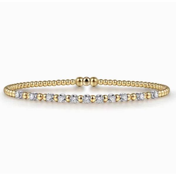 Two Tone 14K Yellow & White Gold Station Beaded Bujukan Bangle Bracelet Moore Jewelers Laredo, TX