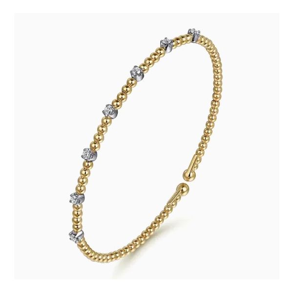Two Tone 14K Yellow & White Gold Diamond Beaded Bujukan Cuff Bracelet Image 2 Moore Jewelers Laredo, TX