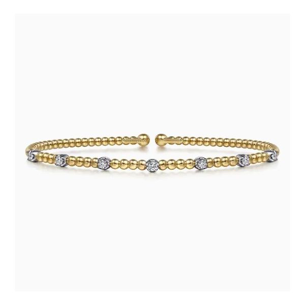 Two Tone 14K Yellow & White Gold Diamond Beaded Bujukan Cuff Bracelet Moore Jewelers Laredo, TX