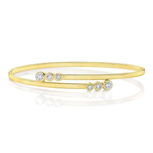 14K Yellow Gold Diamond Bezel Bypass Bangle Moore Jewelers Laredo, TX