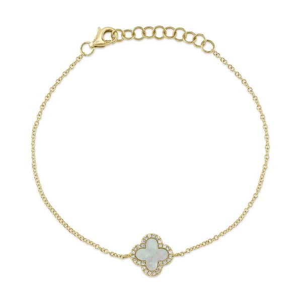 14K Yellow Gold Mother of Pearl & Diamond Clover Bracelet Moore Jewelers Laredo, TX