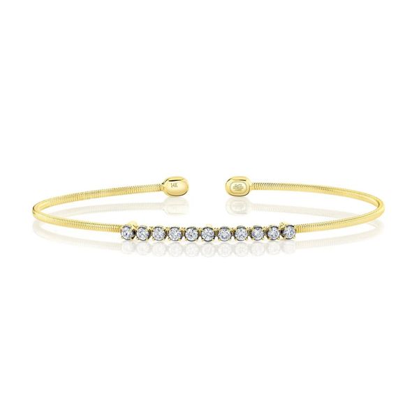 Two Tone 14K Yellow & White Gold Corelli Diamond Bar Cuff Bracelet Moore Jewelers Laredo, TX