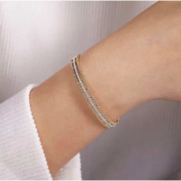 Two-Tone 14K Yellow & White Gold Beaded Bujukan Diamond Bracelet Image 4 Moore Jewelers Laredo, TX