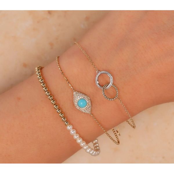 14K Yellow & White Gold Double Circle Bracelet With Diamonds Image 2 Moore Jewelers Laredo, TX