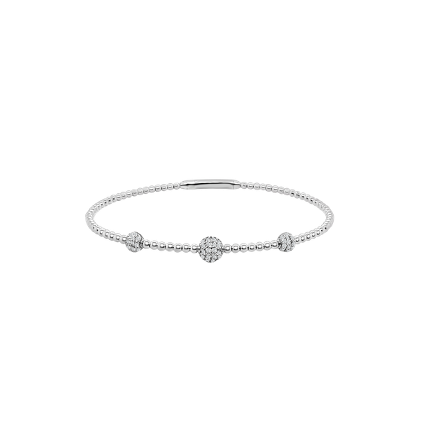 14K White Gold Beaded Diamond Station Bangle Bracelet Moore Jewelers Laredo, TX