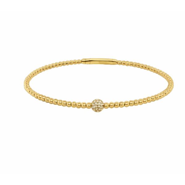14K Gold Beaded Station Diamond Bangle Bracelet Moore Jewelers Laredo, TX