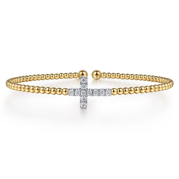 14K Yellow & White Gold Beaded Bujukan Cross Diamond Bracelet Image 2 Moore Jewelers Laredo, TX