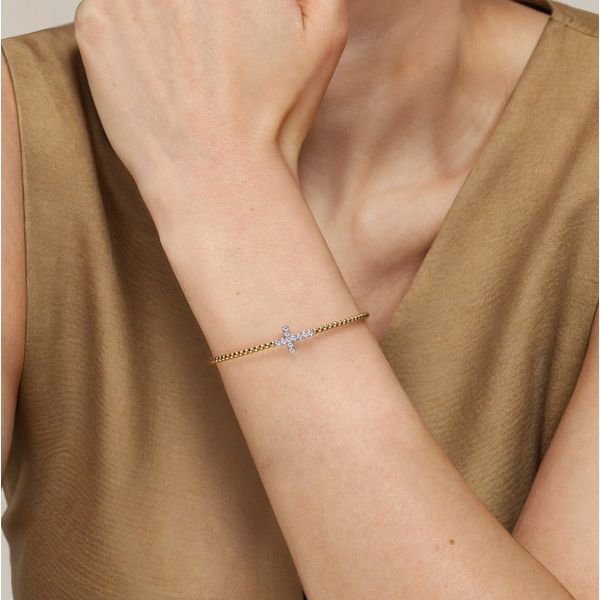 14K Yellow & White Gold Beaded Bujukan Cross Diamond Bracelet Image 4 Moore Jewelers Laredo, TX