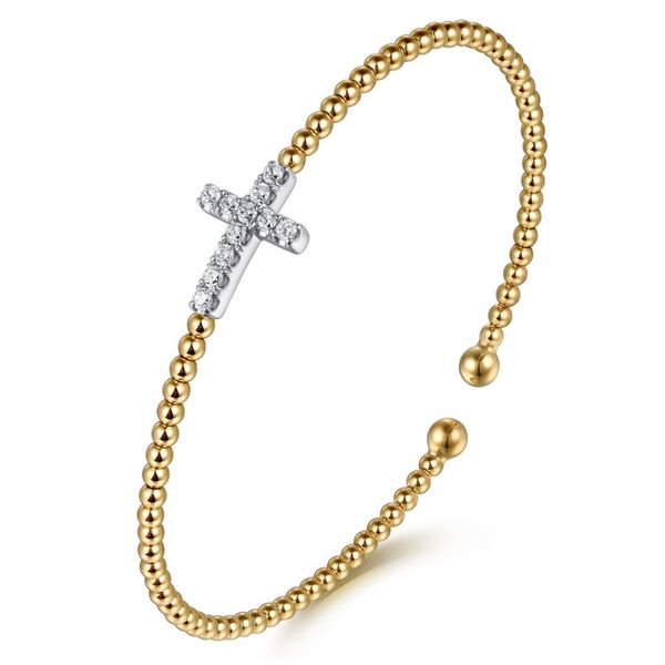 14K Yellow & White Gold Beaded Bujukan Cross Diamond Bracelet Moore Jewelers Laredo, TX