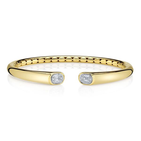 14K Gold Round & Baguette Diamond Cuff Bangle Bracelet Moore Jewelers Laredo, TX