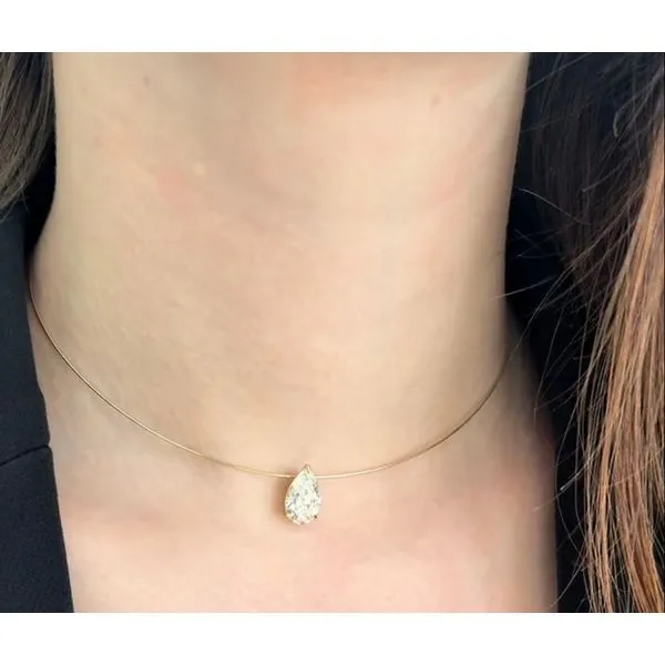 14K Yellow Gold Floating Solitaire Wire Necklace Image 2 Moore Jewelers Laredo, TX