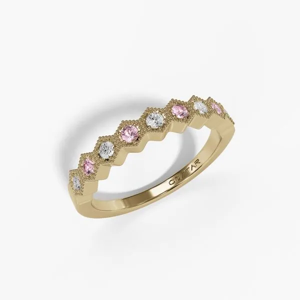 14K Yellow Gold Alternating Hexagon Milgrain Band Image 2 Moore Jewelers Laredo, TX
