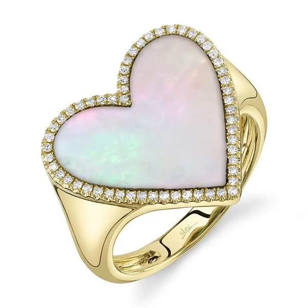 14K Yellow Gold Mother of Pearl Heart Diamond Fashion Ring Moore Jewelers Laredo, TX