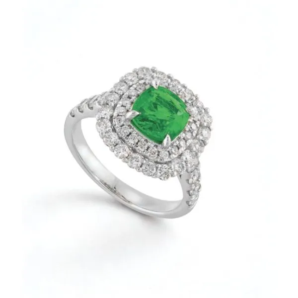 14K White Gold Double Halo Emerald Fashion Ring Moore Jewelers Laredo, TX