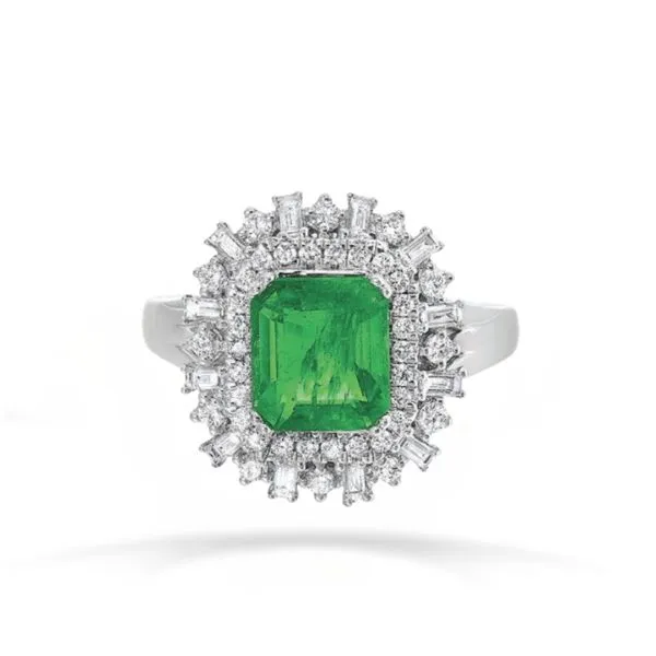 14K White Gold Emerald and Diamond Fashion Ring Moore Jewelers Laredo, TX