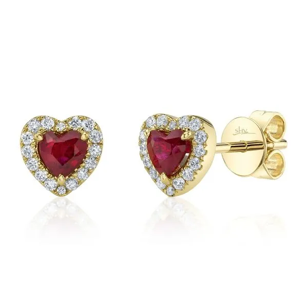 14K Yellow Gold Ruby Heart Earrings Moore Jewelers Laredo, TX