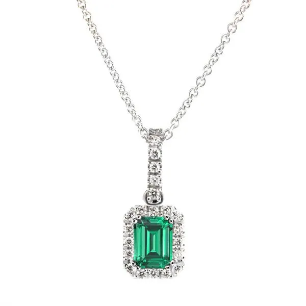14K White Gold Halo Emerald Pendant Moore Jewelers Laredo, TX