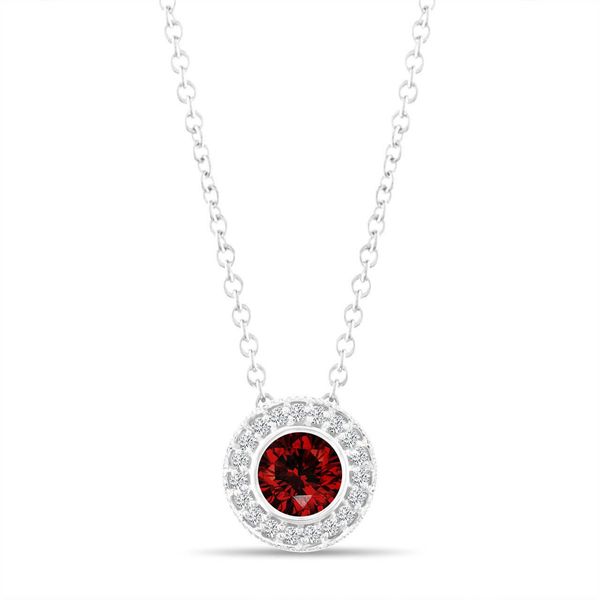 14K White Gold Halo Ruby Pendant Moore Jewelers Laredo, TX