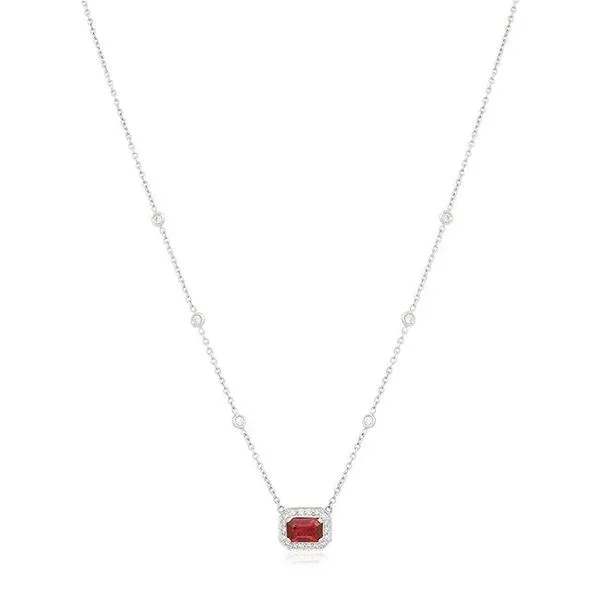 14K White Gold Ruby and Diamond Necklace Moore Jewelers Laredo, TX