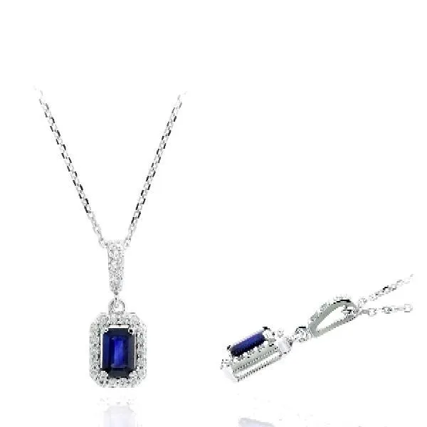 14K White Gold Halo Sapphire Necklace Moore Jewelers Laredo, TX