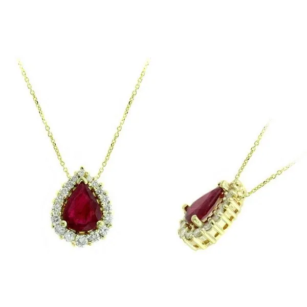 14K Yellow Gold Halo Ruby Necklace Moore Jewelers Laredo, TX