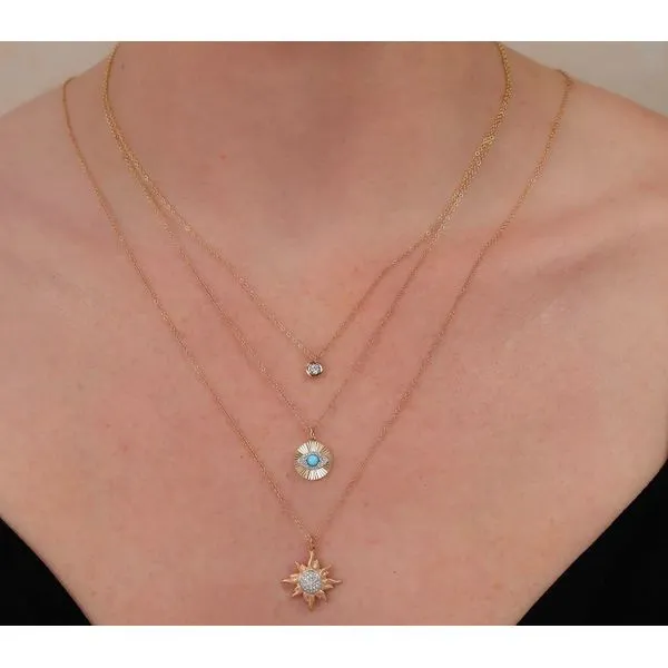 14K Yellow Gold Fluted Pave Diamond Eye Necklace Image 2 Moore Jewelers Laredo, TX