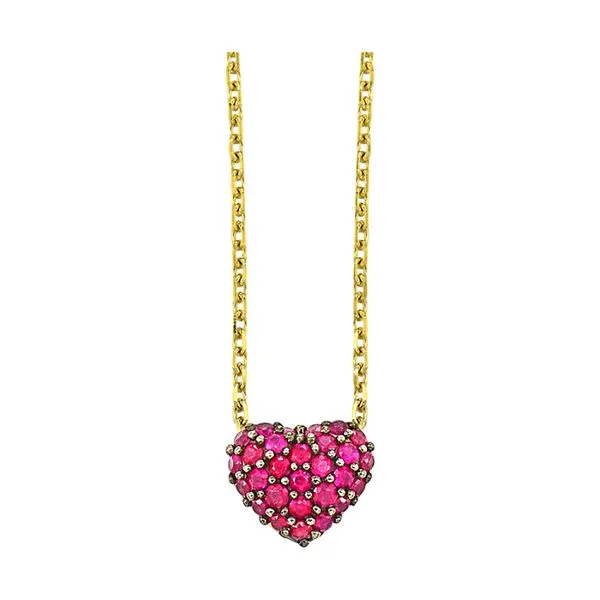 14K Yellow Gold Puff Pave Heart Necklace Moore Jewelers Laredo, TX