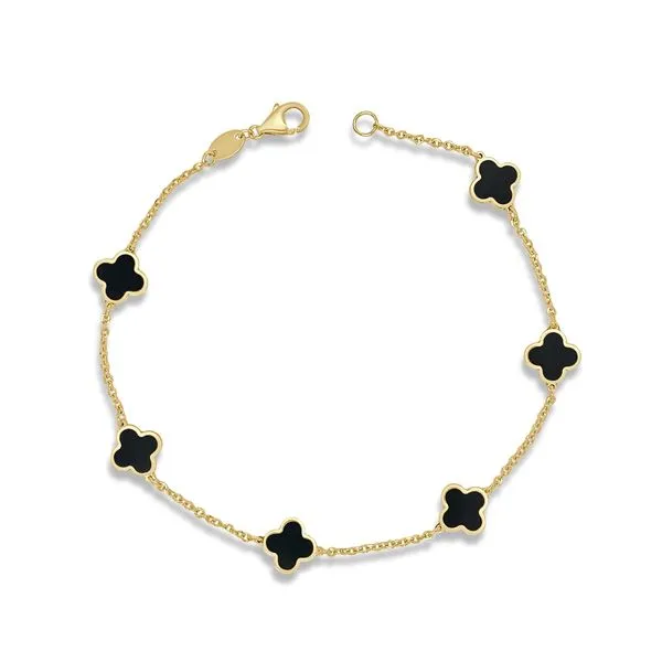 14K Yellow Gold Black Onyx Clover Station Bracelet Moore Jewelers Laredo, TX