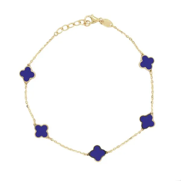 14K Yellow Gold Lapis Clover Station Bracelet Moore Jewelers Laredo, TX